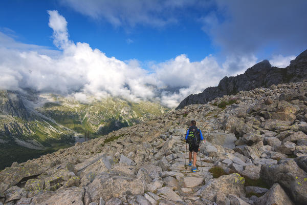 Trekking in Adamello park, Brescia province, Lombardy district, Europe, Italy.