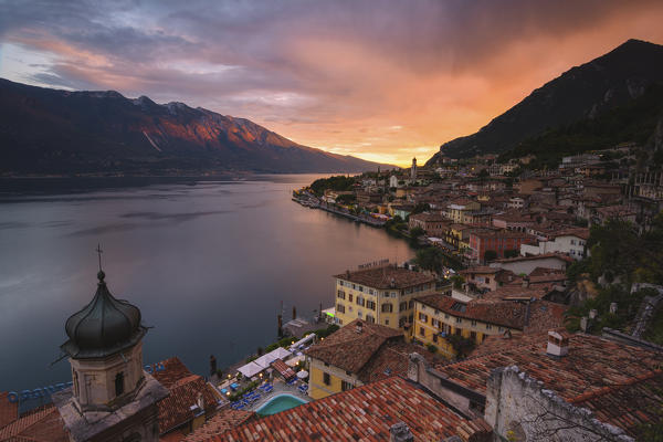 Limone sul Garda at sunset, Garda lake, Brescia province, Lombardy district, Italy, Europe.