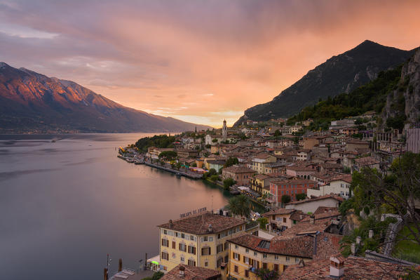 Limone sul Garda at sunset, Garda lake, Brescia province, Lombardy district, Italy, Europe.