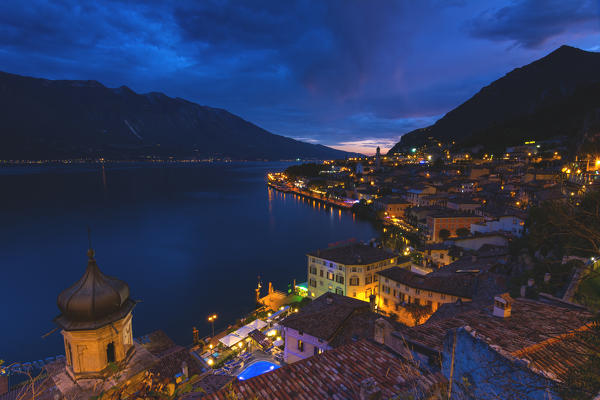 Blue hour in Limone sul Garda, Garda lake, Brescia province, Lombardy district, Italy, Europe.