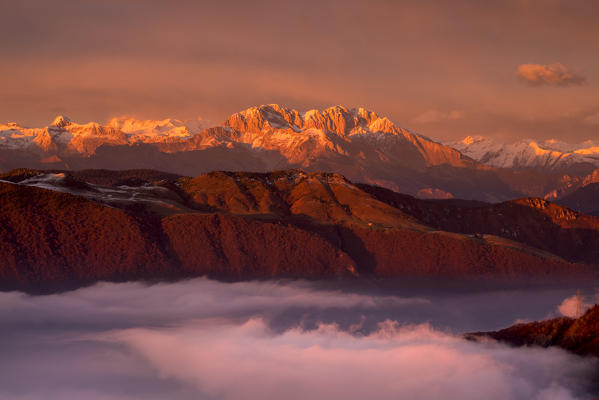 Mount Presolana at sunset, bergamo province, Lombardy district, Italy, Europe.