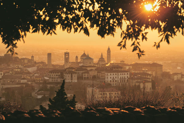 Sunrise in Città Alta, Bergamo, Bergamo province, Lombardy district, Italy, Europe.