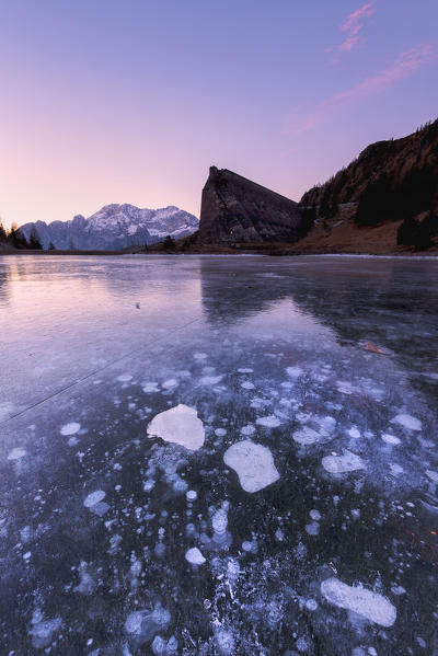 Sunrise in Gleno dam, Scalve valley, Lombardy district, Bergamo province, Italy, Europe.