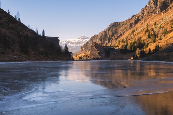 Sunrise in Gleno dam, Scalve valley, Lombardy district, Bergamo province, Italy, Europe.