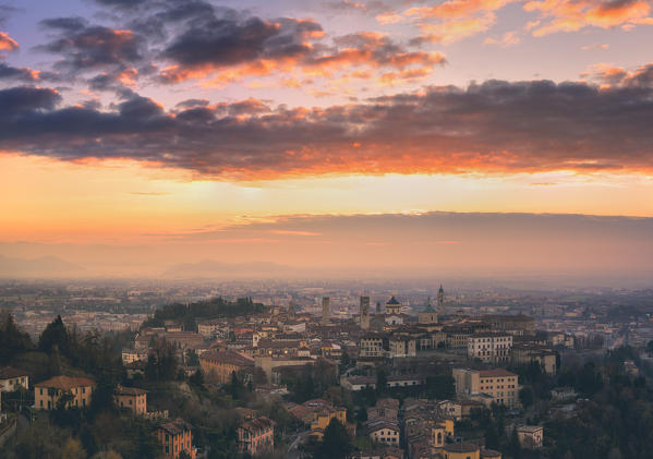 Sunrise in Città Alta, Bergamo, Bergamo province, Lombardy district, Italy, Europe.