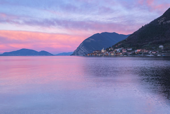 Peschiera Maraglio at dawn, Montisola, Brescia province, Italy, Lombardy district.