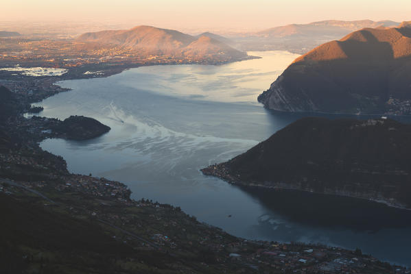 Iseo lake at dawn, Brescia province, Lombardy district, Italy, Europe.