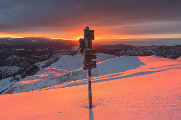 Sunrise from Mount Guglielmo, Brescia prealpi, Brescia province, Italy, Lombardy district, Europe.