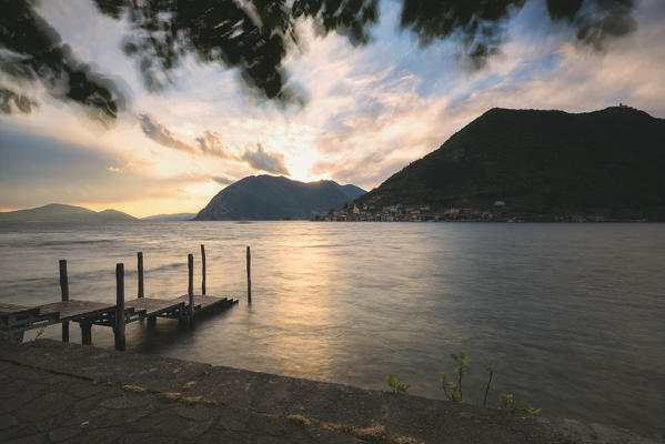 Peschiera Maraglio and Iseo lake at sunset, Brescia province, Lombardy district, Italy, Europe.