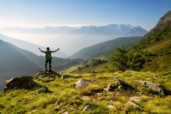 Trekking in Stelvio National park, Seroti lakes, Lombardy district, Brescia province, Italy, Europe.