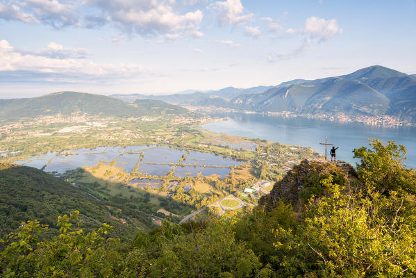 Panoramic view at dawn over Iseo lake, Brescia province in Lombardy district, Italy, Europe.