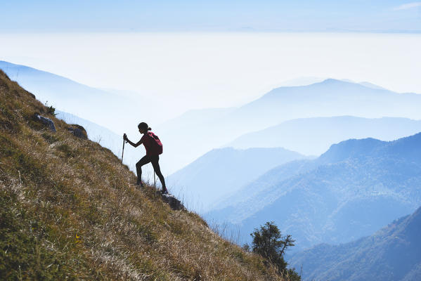 Hiking in Guglielmo Mount, Province of Brescia, Lombardy, Italy