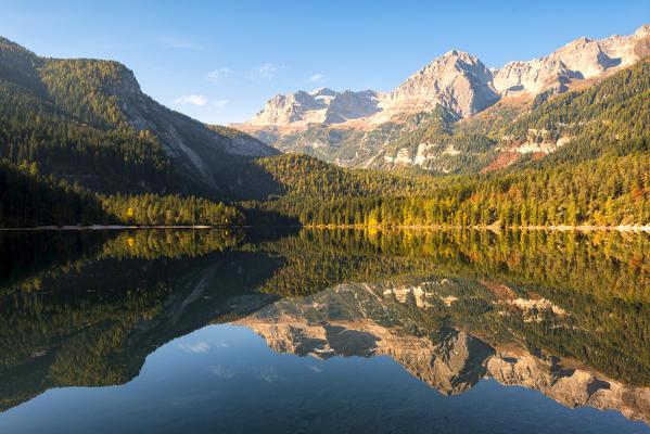 Lake Tovel at sunrise Europe, Italy, Trentino Alto Adige, Trento district.