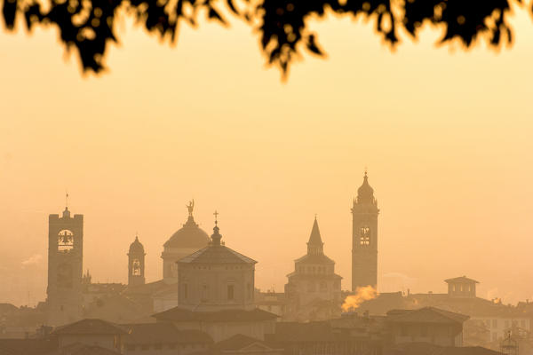 Sunrise in Bergamo Upper Town (città alta), Bergamo City, Province of Bergamo, Lombardy district, Italy, Europe