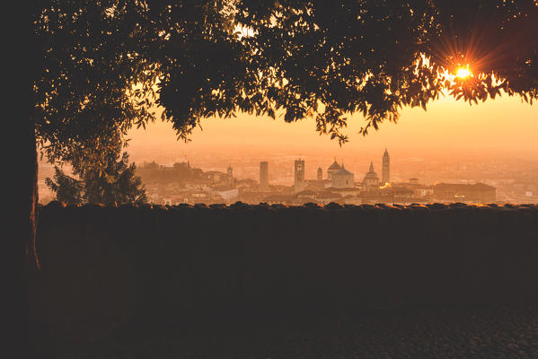 Sunrise in Bergamo Upper Town (città alta), Bergamo City, Province of Bergamo, Lombardy district, Italy, Europe