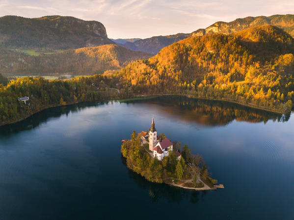 
Bled Island and Lake Bled. Bled, Upper Carniolan region, Slovenia