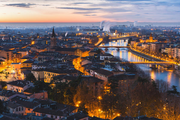 Verona, Veneto, Italy. Panoramic view of Verona from Piazzale Castel San Pietro