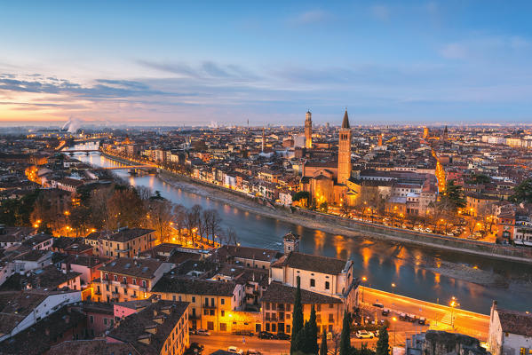 Verona, Veneto, Italy. Panoramic view of Verona from Piazzale Castel San Pietro