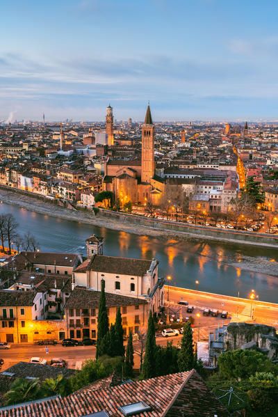 Verona, Veneto, Italy. Panoramic view of Verona from Piazzale Castel San Pietro