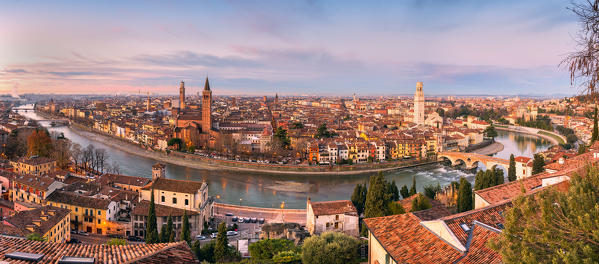 Verona, Veneto, Italy. Panoramic view of Verona from Piazzale Castel San Pietro