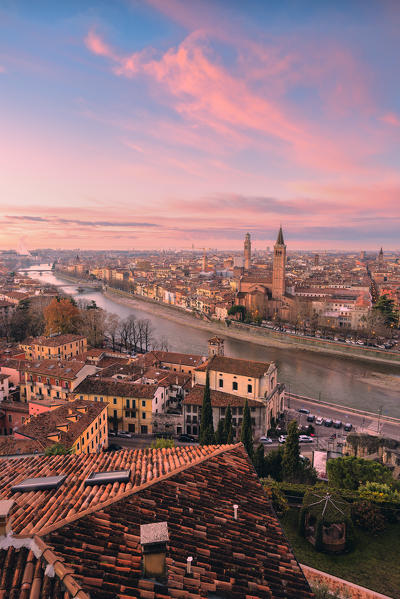 Verona, Veneto, Italy. Panoramic view of Verona from Piazzale Castel San Pietro