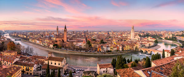 Verona, Veneto, Italy. Panoramic view of Verona from Piazzale Castel San Pietro