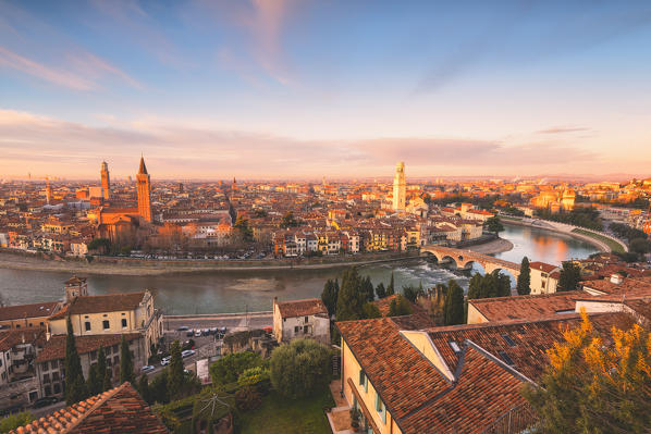 Verona, Veneto, Italy. Panoramic view of Verona from Piazzale Castel San Pietro