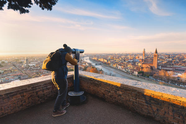 Verona, Veneto, Italy. Panoramic view of Verona from Piazzale Castel San Pietro