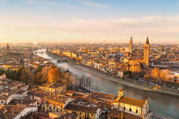 Verona, Veneto, Italy. Panoramic view of Verona from Piazzale Castel San Pietro