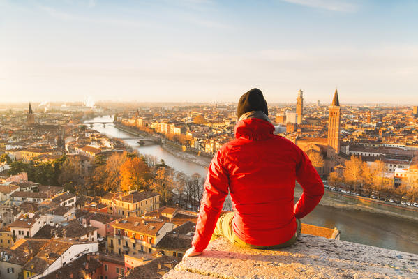 Verona, Veneto, Italy. Panoramic view of Verona from Piazzale Castel San Pietro