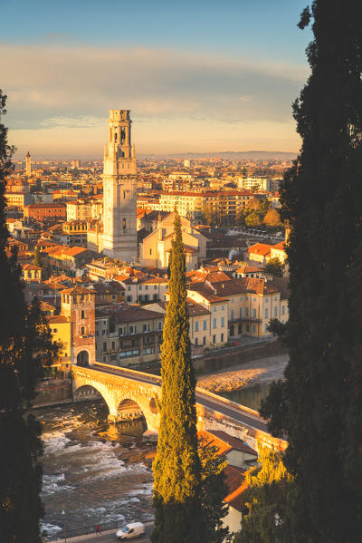 Verona, Veneto, Italy. Panoramic view of Verona from Piazzale Castel San Pietro