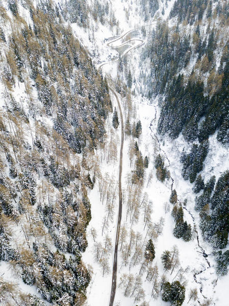 Mountain road aerial view, Lombardy district, Brescia province, Italy.