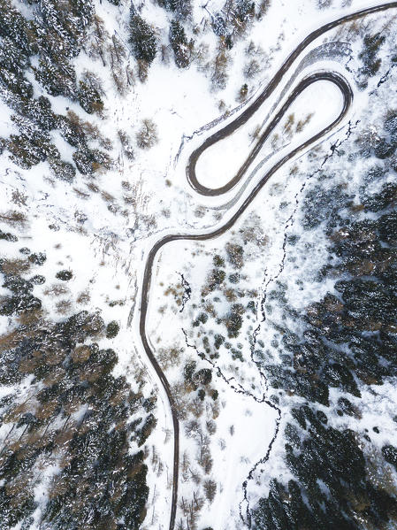 Mountain road aerial view, Lombardy district, Brescia province, Italy.