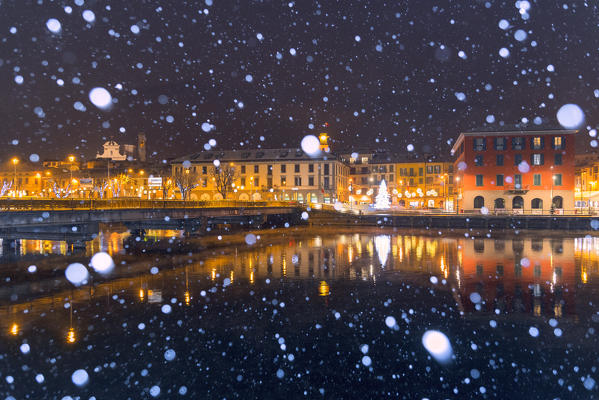 Sarnico Under the snowfall, Bergamo province, Lombardy district, Italy.