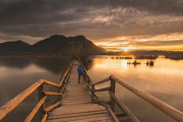 Torbiere del Sebino Natural Reserve at dawn, Lombardy district, Brescia province, Italy.