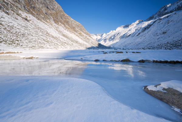 Winter season in Adamè Valley, Adamello park, Brescia province, Lombardy district, Italy.