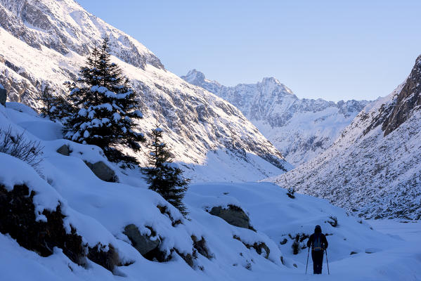 Winter season in Adamè Valley, Adamello park, Brescia province, Lombardy, Italy.