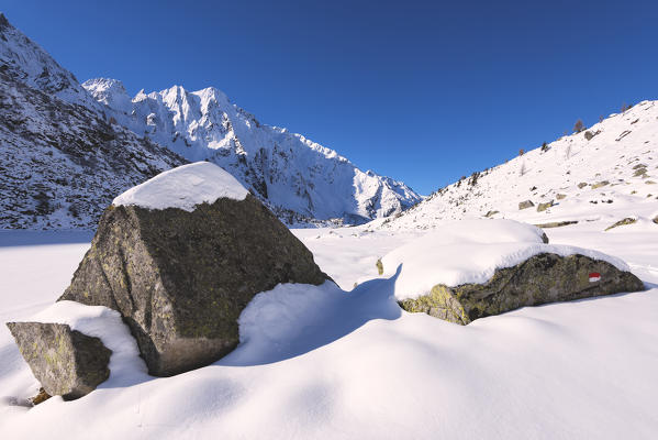 Winter season in Adamè Valley, Adamello park, Brescia province, Lombardy, Italy.