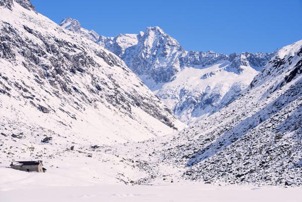 Winter season in Adamè Valley, Adamello park, Brescia province, Lombardy, Italy.