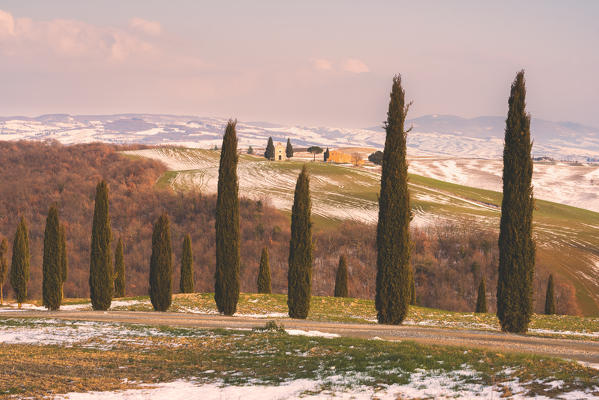 Orccia valley in winter season, Tuscany, Siena province, Italy, Europe.