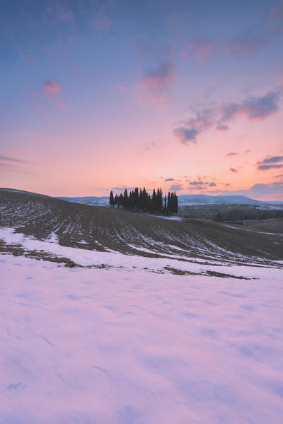 Orccia valley in winter season, Tuscany, Siena province, Italy, Europe.