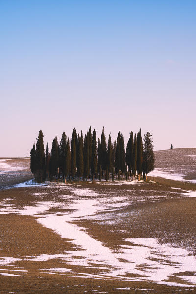 Orccia valley in winter season, Tuscany, Siena province, Italy, Europe.