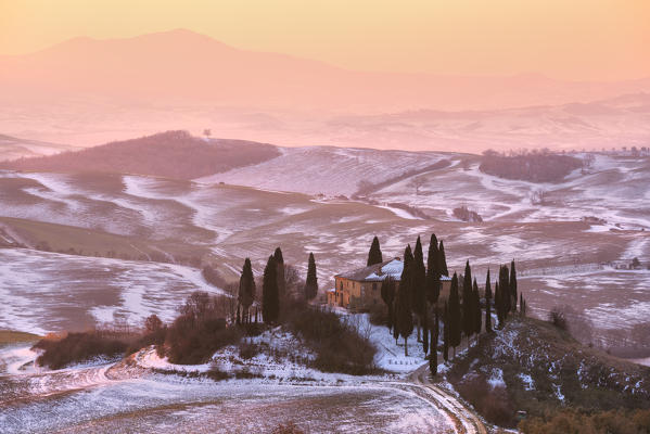 Orccia valley in winter season, Tuscany, Siena province, Italy, Europe.