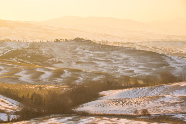 Orccia valley in winter season, Tuscany, Siena province, Italy, Europe.