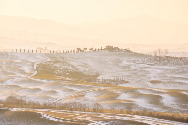 Orccia valley in winter season, Tuscany, Siena province, Italy, Europe.