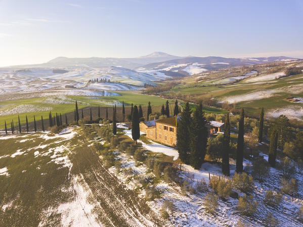 Orccia valley in winter season, Tuscany, Siena province, Italy, Europe.