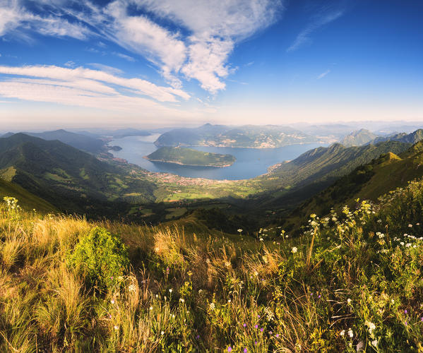 Iseo lake view from Punta Almana, Brescia province, Lombardy district, Italy.