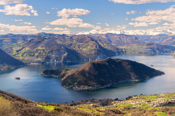 Iseo lake in spring season, Lombardy district, Brescia province, Italy.