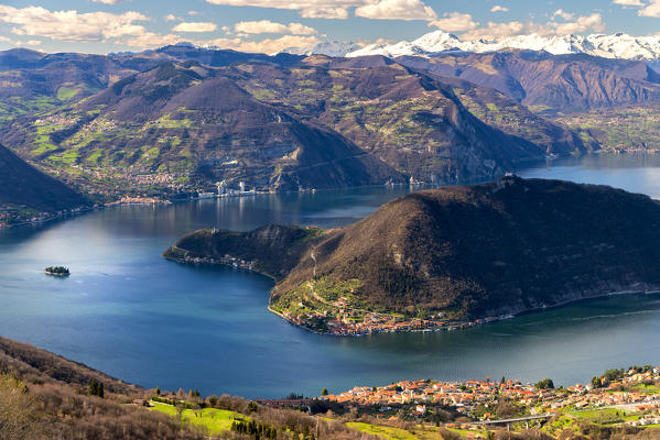 Iseo lake in spring season, Lombardy district, Brescia province, Italy.