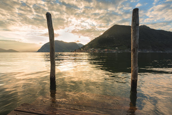 Iseo lake at sunset, Lombardy district, Brescia province, Italy.